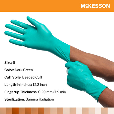 Surgical Glove McKesson Perry Performance Plus Size 6 Sterile Polychloroprene Standard Cuff Length Smooth Dark Green Chemo Tested