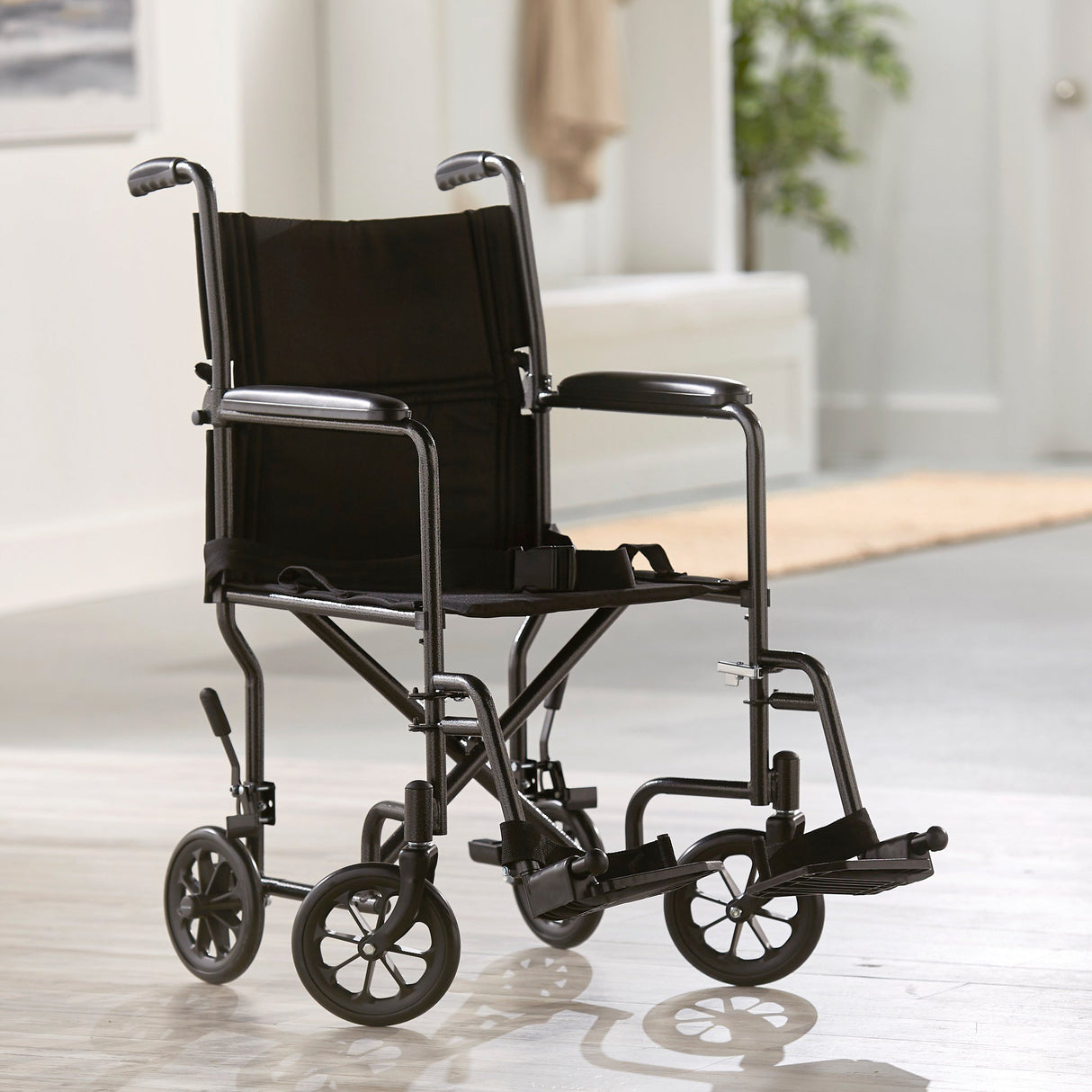 Transport Chair McKesson 19 Inch Seat Width Full Length Arm Swing-Away Footrest Steel Frame with Silver Vein Finish