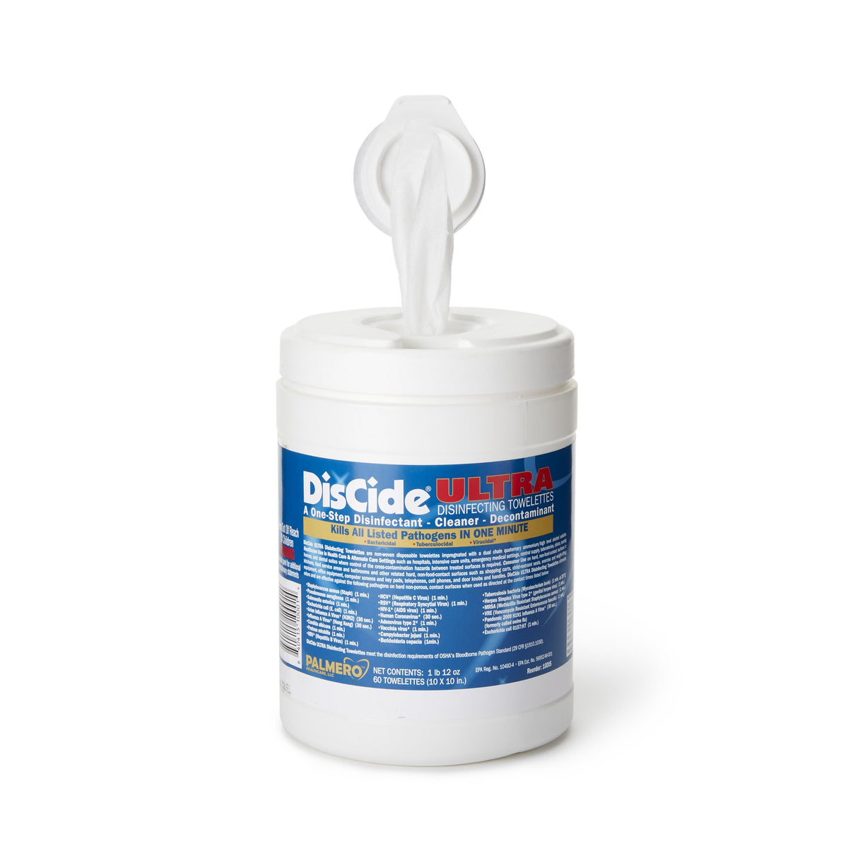 DisCide Ultra Surface Disinfectant Cleaner Premoistened Quaternary Based Manual Pull Wipe 60 Count Canister Herbal Scent NonSterile