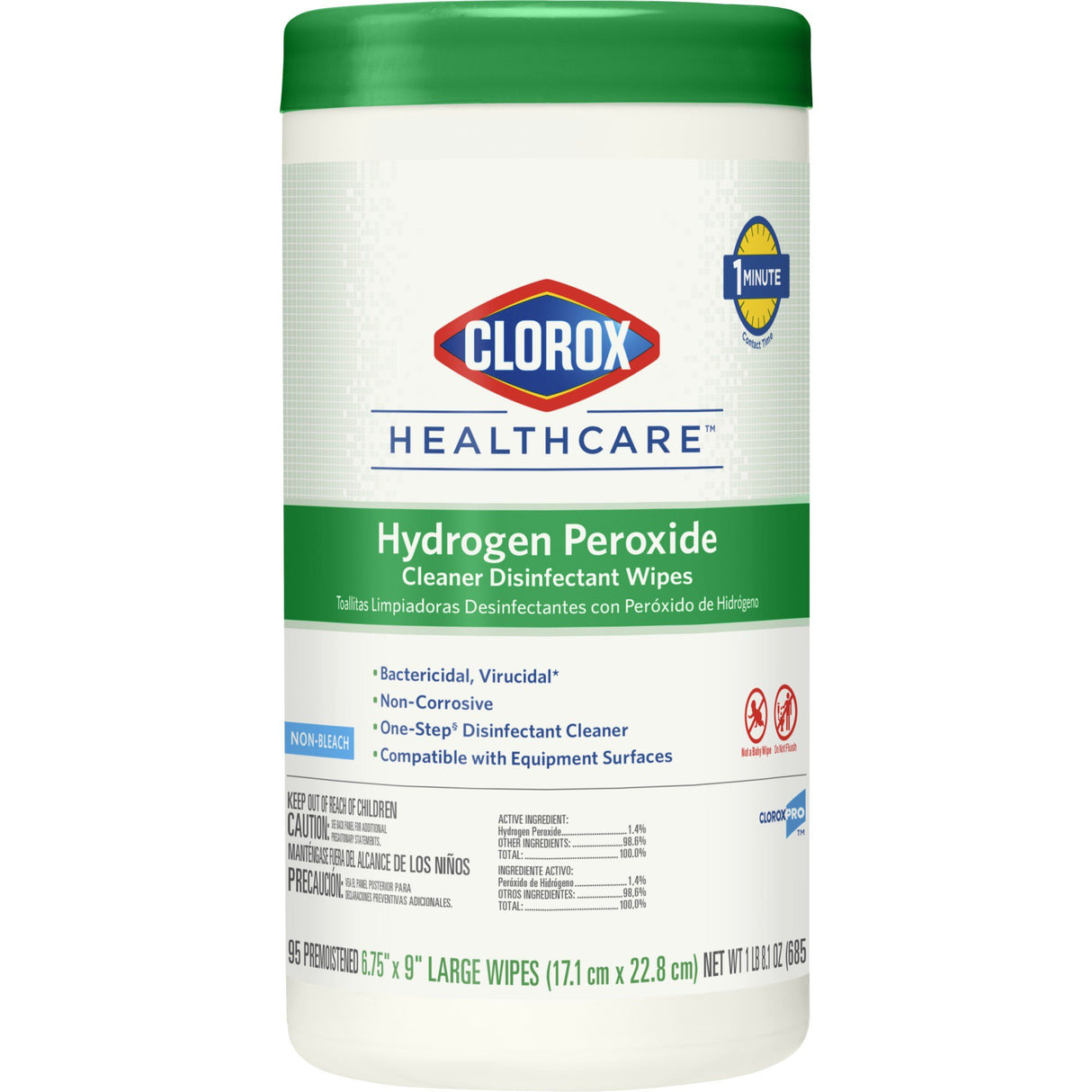 Clorox Healthcare Surface Disinfectant Cleaner Premoistened Hydrogen Peroxide Based Manual Pull Wipe 95 Count Canister Unscented NonSterile