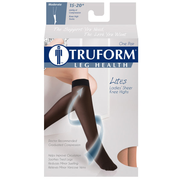 Pr/1 Truform Ladie'S Lites Soporte Rodilla Alta Punta Cerrada 15-20 Mmhg Nude X-Large