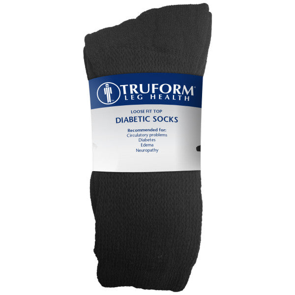 Pr/3 Comfort Care Non-Compression Diabetic Socks Crew Length Black Loose Fit Top X-Large (Men: 12 1/2+ Women: 13 1/2+)