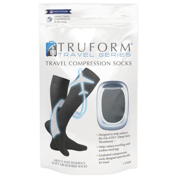 Pr/1 Truform Travel Socks Unisex ,15-20Mmhg Black Medium