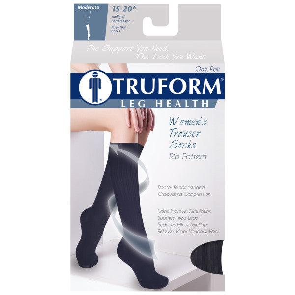 Pr/1 Truform Patrón de canalé para calcetines de mujer, 15-20 mmhg, azul marino, grande