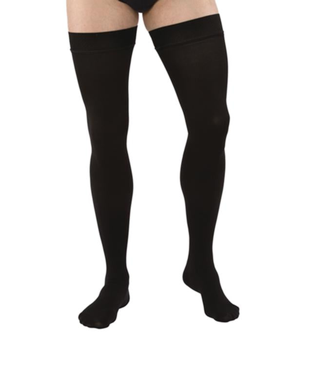 Pr/1 Jobst Medical Leg Wear, para hombre, acanalado, hasta el muslo con banda de puntos de silicona, 15-20 mmhg, MD, negro, punta cerrada