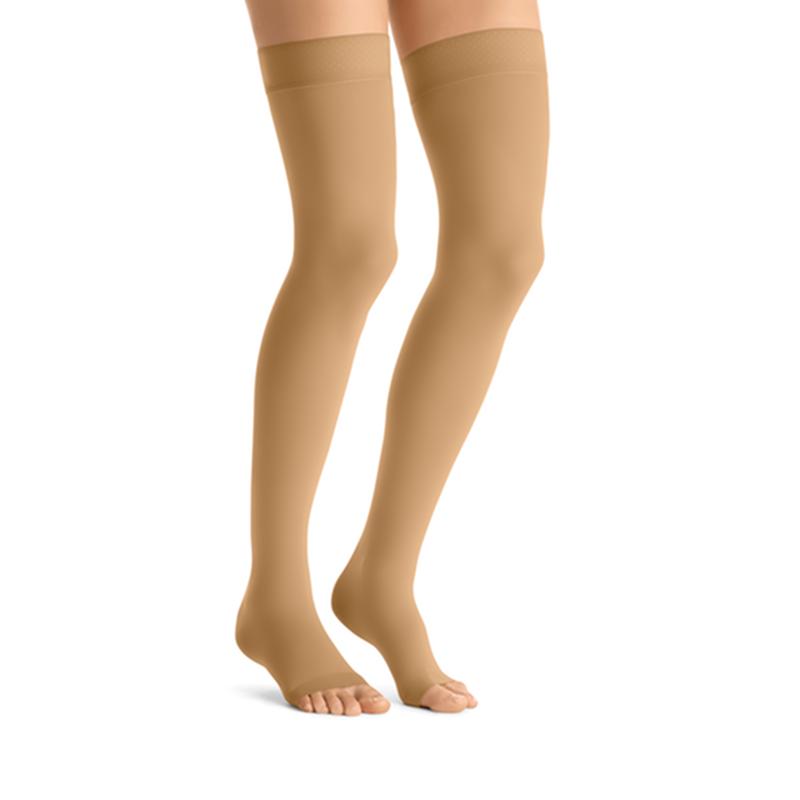 Pr/1 Jobst Opaque Women, Thigh High W/Sil Dot Band, 30-40Mmhg, Lg, Honey, Open Toe