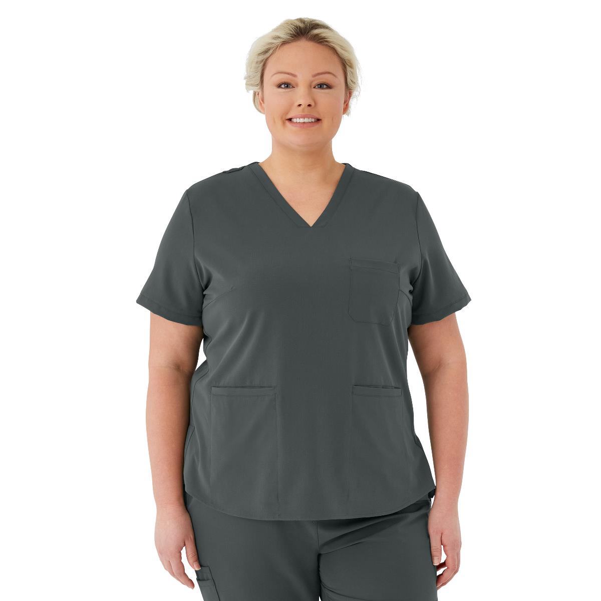 Lexington AVE Women's V-Neck Scrub Tops with 3 Pockets Charcoal