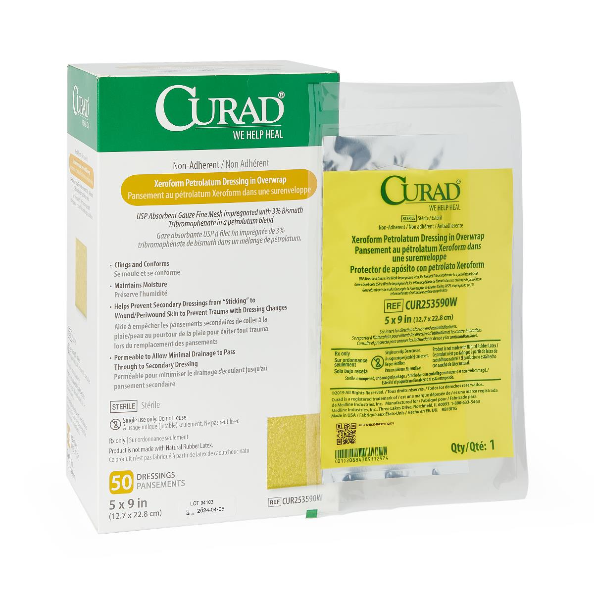 CURAD Non-Adherent Xeroform Petrolatum Gauze Dressings