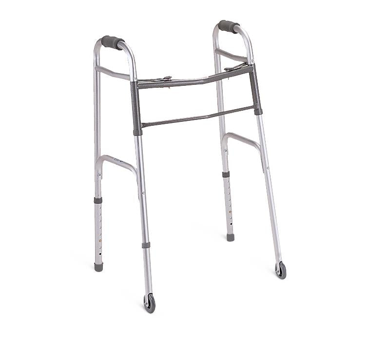 Medline 2-Button Folding Walker w 3in Wheels (Pack of 4)