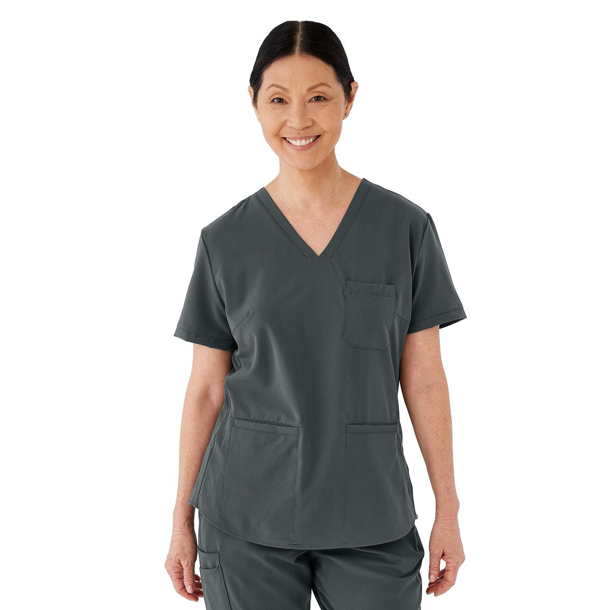 Lexington AVE Women's V-Neck Scrub Tops with 3 Pockets Charcoal