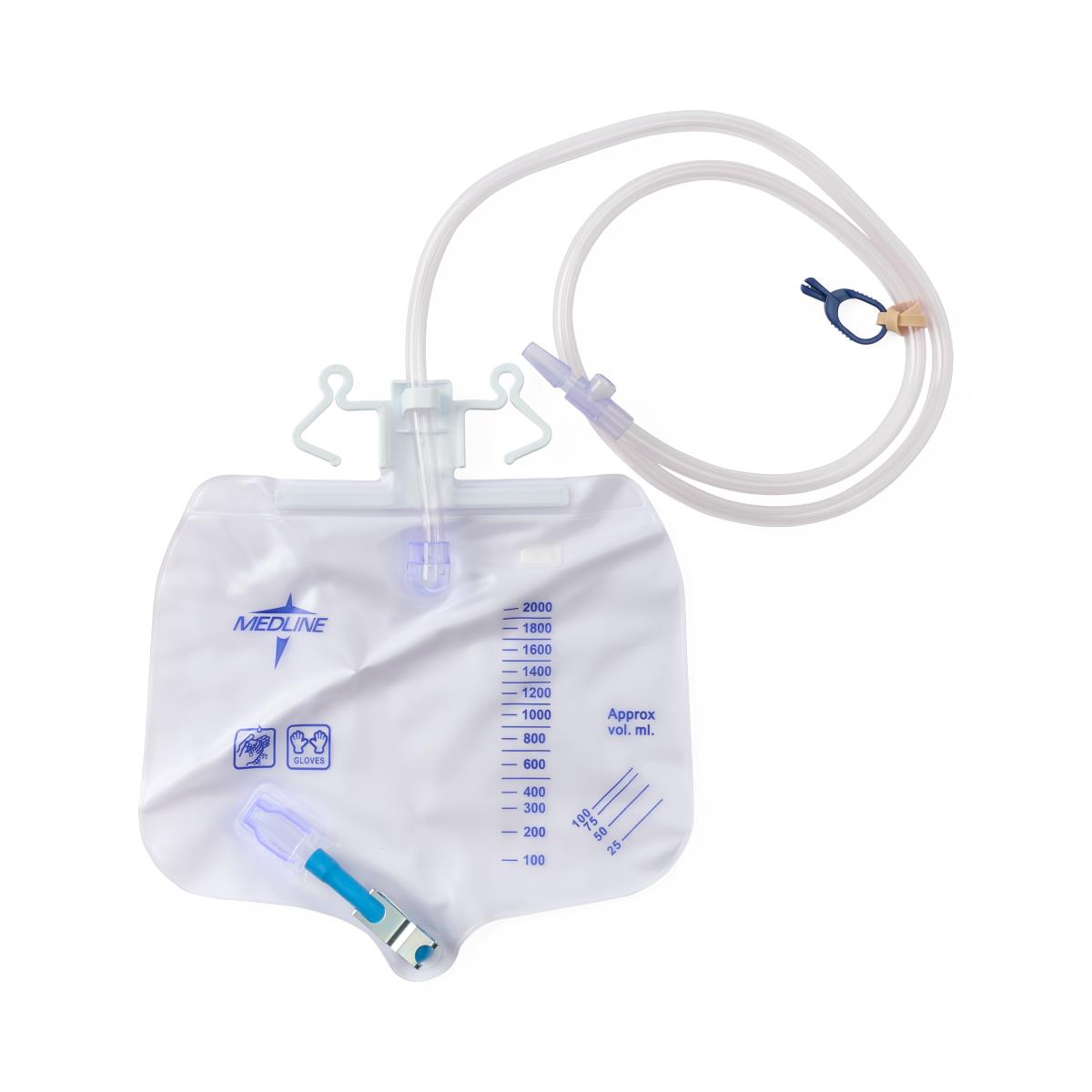 Urinary Drain Bag with Anti-Reflux Tower and Metal Clamp Drainage Port (Pack of 20)