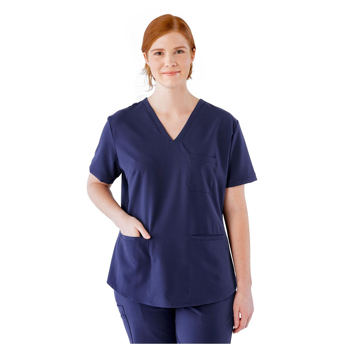 Lexington AVE Women's V-Neck Scrub Tops with 3 Pockets Navy Blue