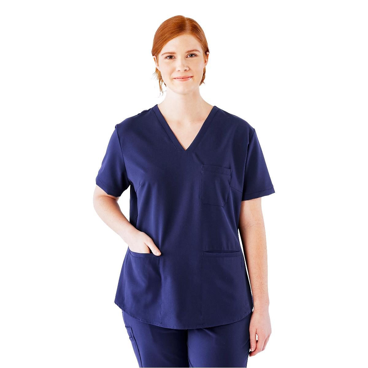 Lexington AVE Women's V-Neck Scrub Tops with 3 Pockets Navy Blue