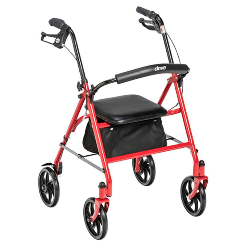 Ea/1 Four Wheel Rollator Rolling Walker With Fold Up Removable Back Support, Red