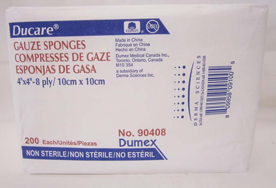 Paquet de 200 éponges de gaze tissées Ducare 4 po x 4 po, 12 plis, non stériles