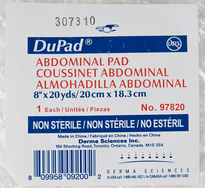 Paquete de 1 compresa abdominal Dupad de 8 pulgadas x 20 yardas, no estéril