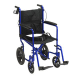 Fauteuil roulant de transport léger avec freins à main, bleu