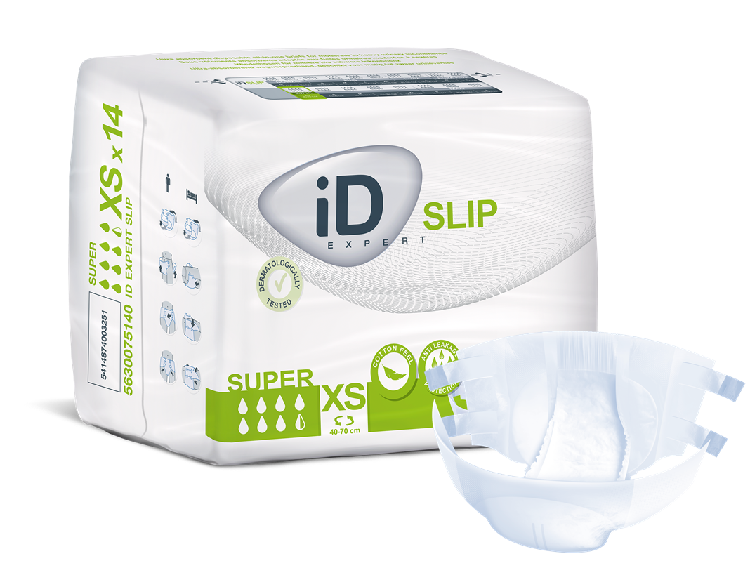 Cs/12 (14/paquete) Id Slip Super, X-Small, (16"-28"), 1550 ml de absorción.