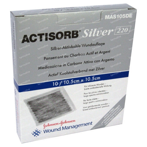 (Cs5) Bx/10 Pansement au charbon actif Actisorb® Silver 220 avec argent 10,5 cm x 10,5 cm