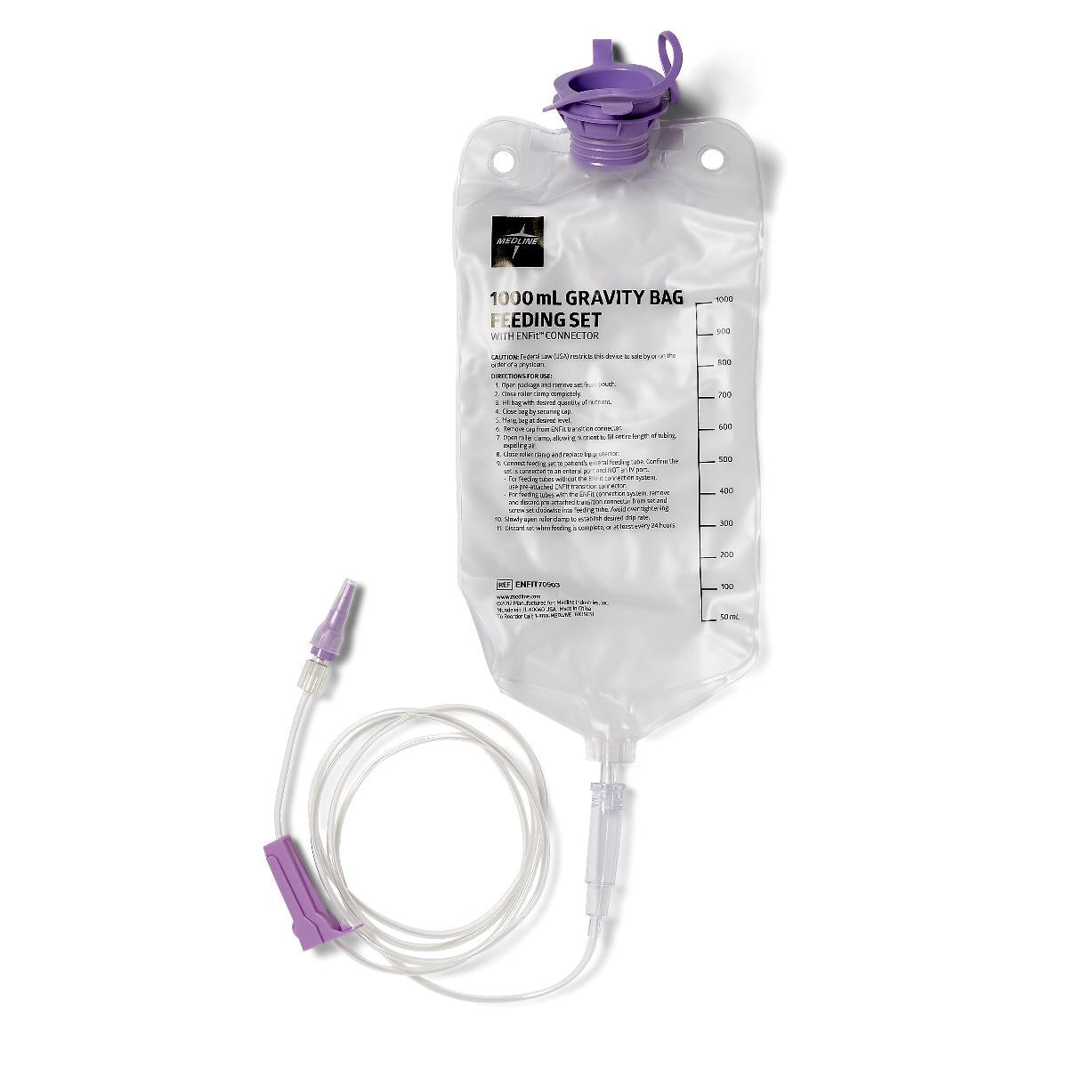 Cs/30 Entraflo Gravity Admin Feeding Set W/ 1000Ml Bag & Attached Enfit Transitional Tube Connector