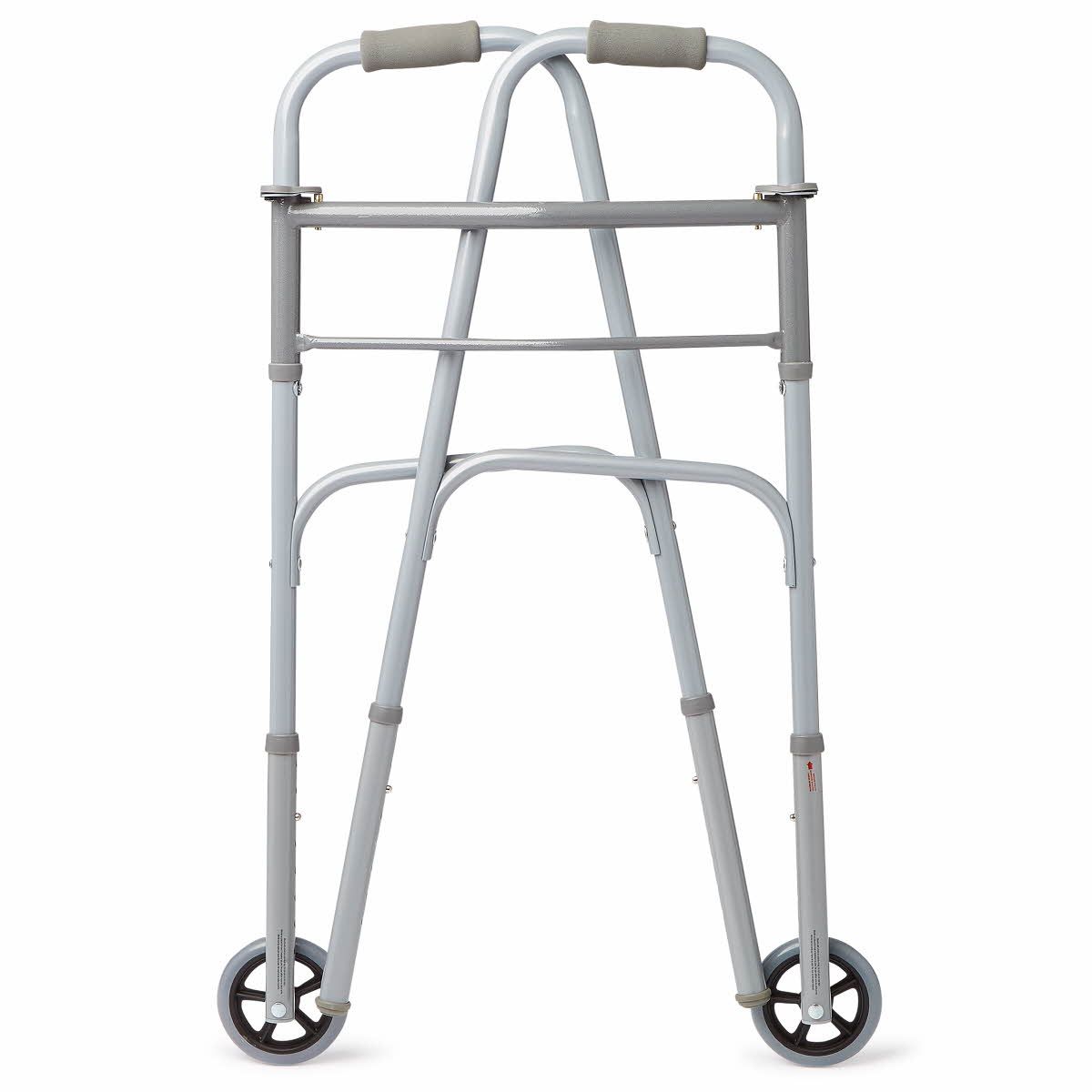 Medline 2-Button Folding Walker w 5in Wheels (Pack of 4)