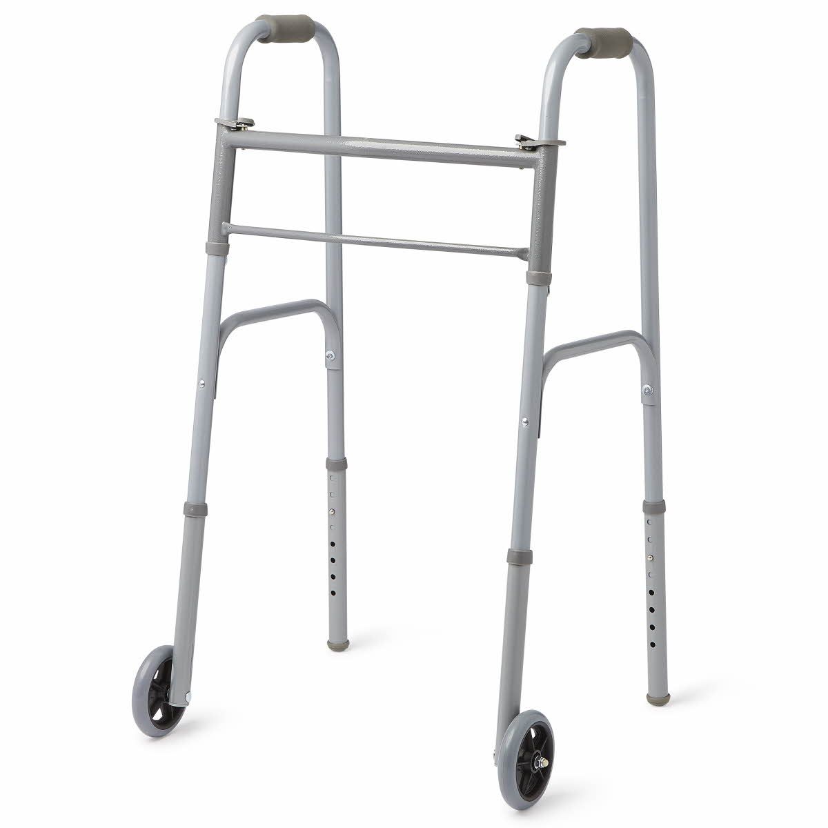 Medline 2-Button Folding Walker w 5in Wheels (Pack of 4)