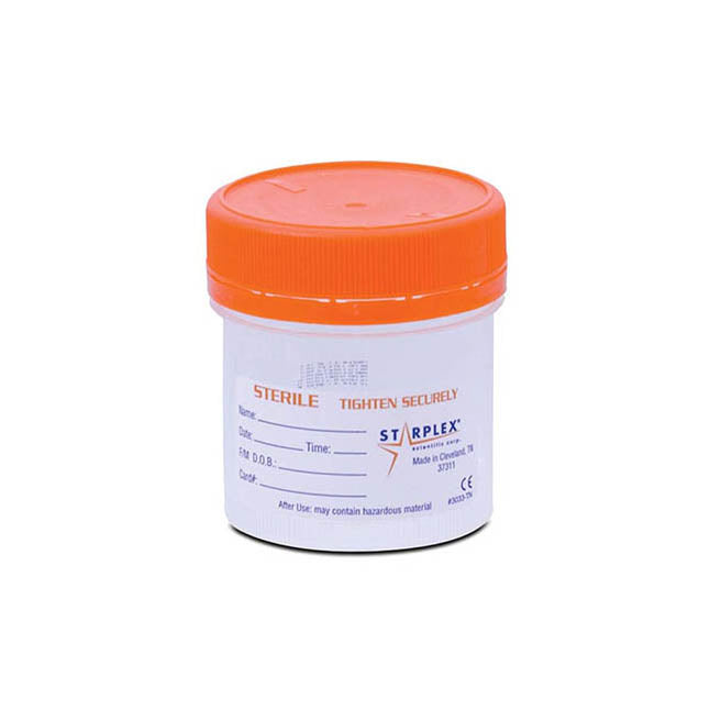 (Cs/4) Bx/100 Specimen Container, 90Ml Clear, Sterile W/ O-Ring Cap, Orange Cap.