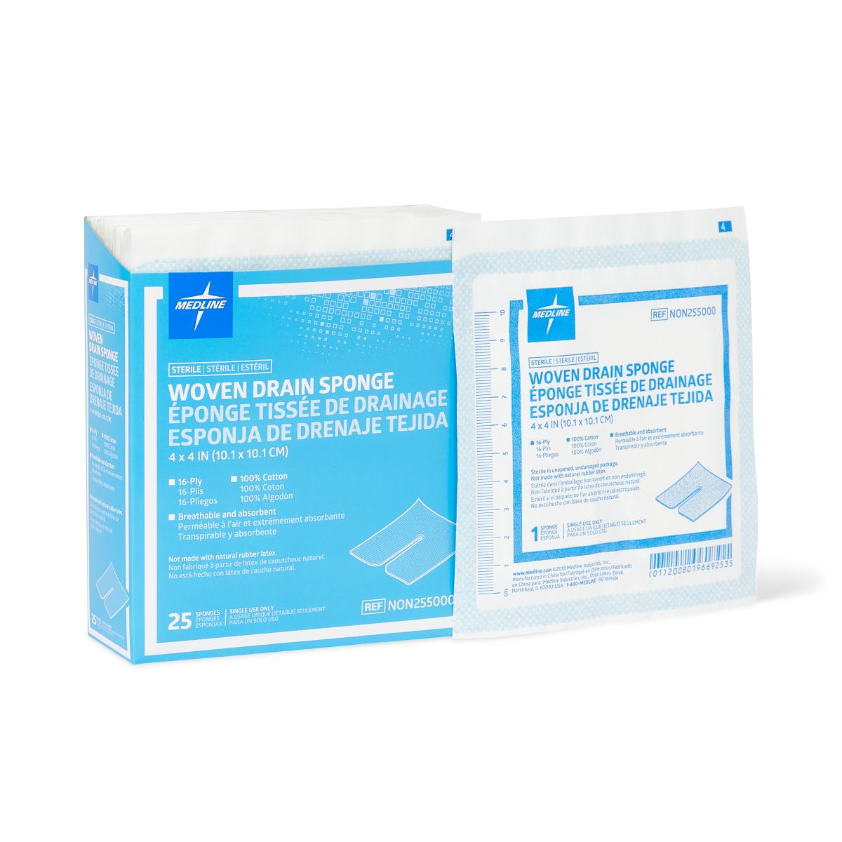 Medline Sterile 100% Cotton Drain Sponge