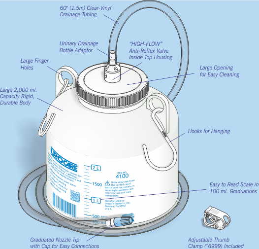 Ea/1 Urinary Drainage Bottle, Size Large 2000Ml, 60In Tubing