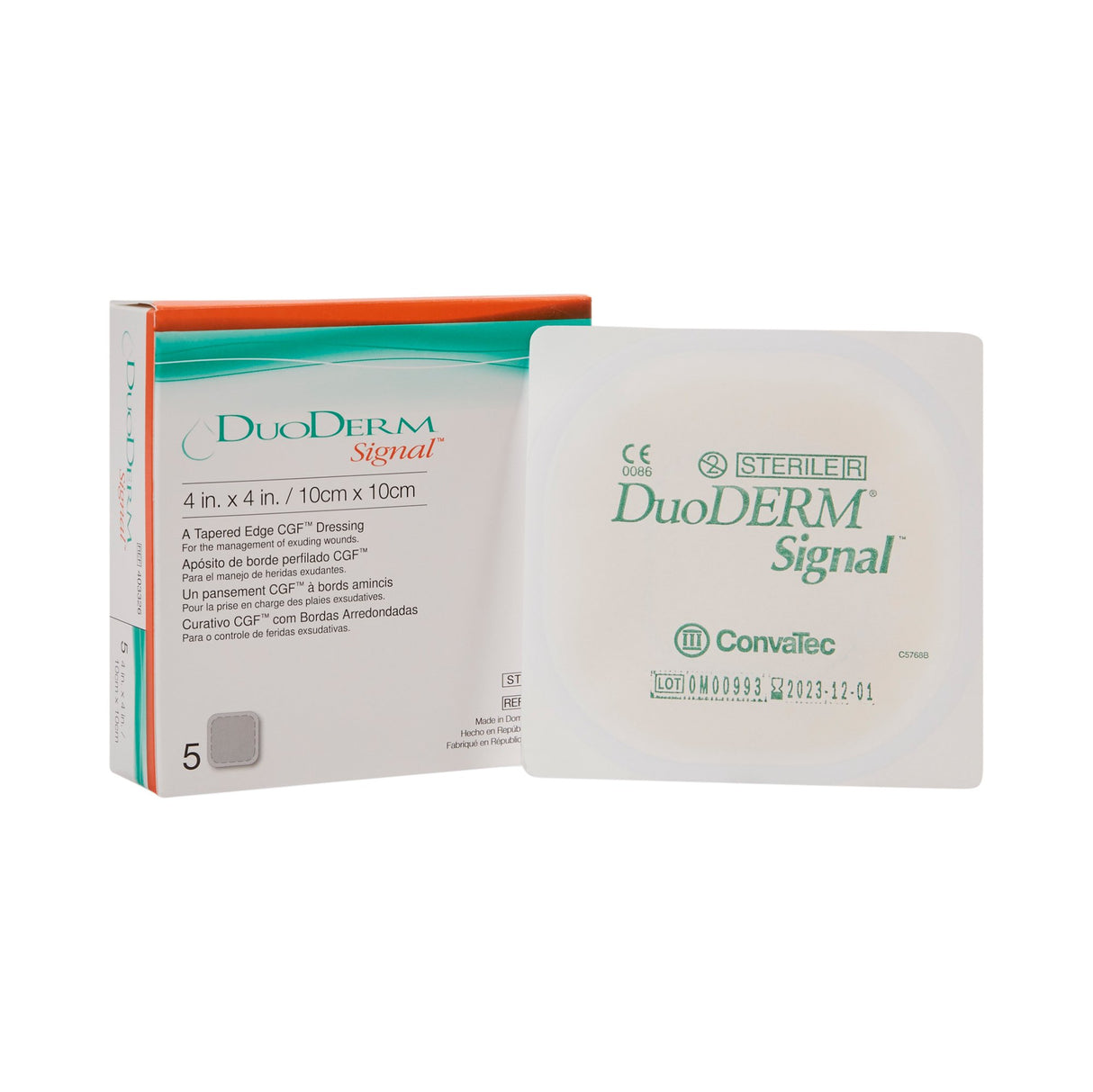 Hydrocolloid Dressing DuoDERM Signal CGF Foam Backing 4 X 4 Inch Square Hydrocolloid