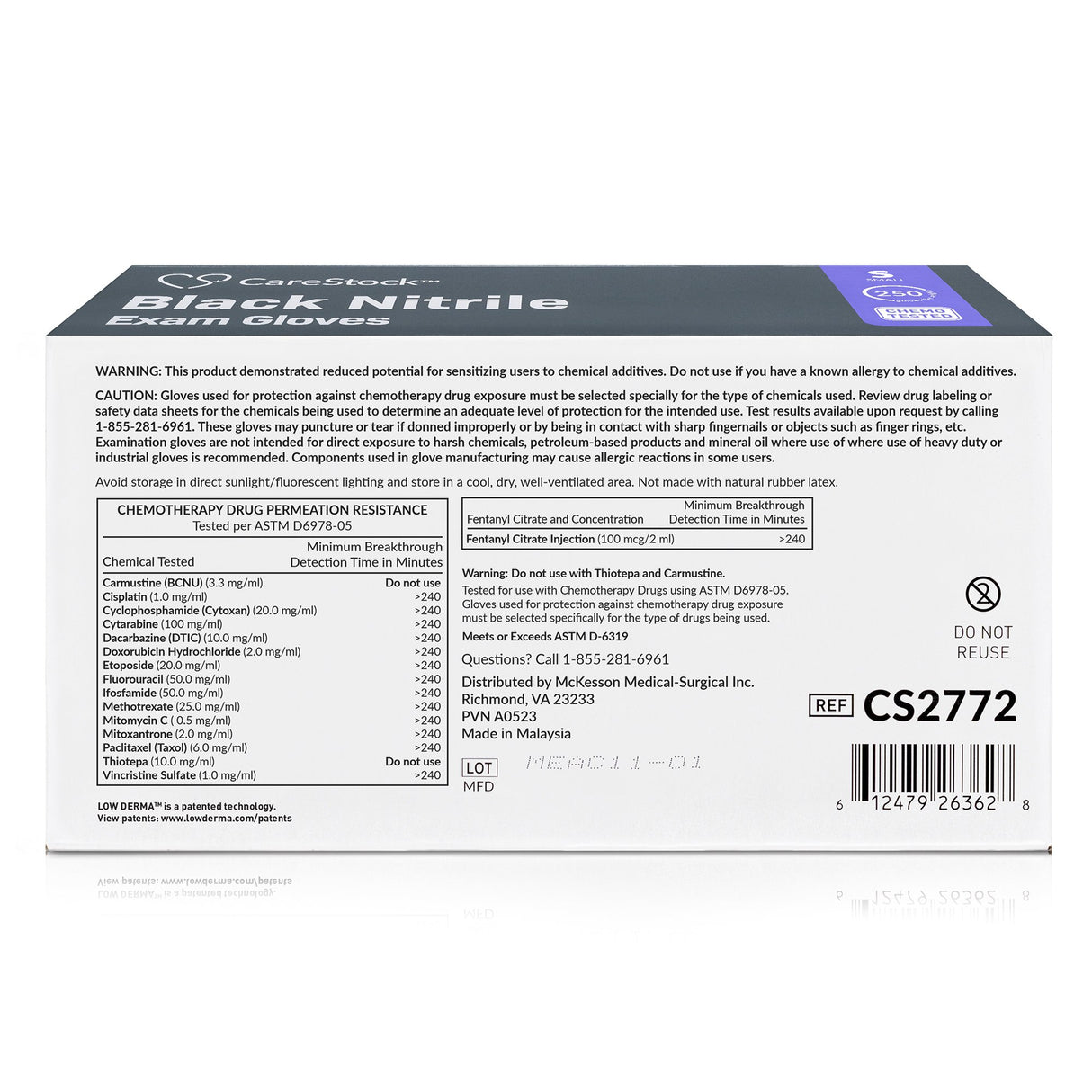 Exam Glove CareStock Small NonSterile Nitrile Standard Cuff Length Fully Textured Black Not Rated