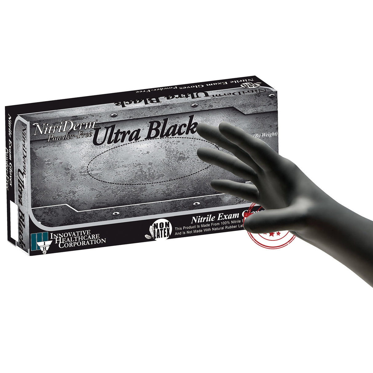 Exam Glove NitriDerm Ultra Black X-Small NonSterile Nitrile Standard Cuff Length Textured Fingertips Black Chemo Tested / Fentanyl Tested