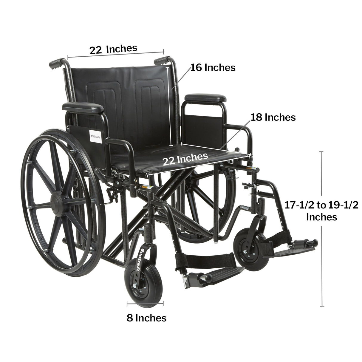 Bariatric Wheelchair McKesson Dual Axle Desk Length Arm Swing-Away Footrest Black Upholstery 22 Inch Seat Width Adult 450 lbs. Weight Capacity