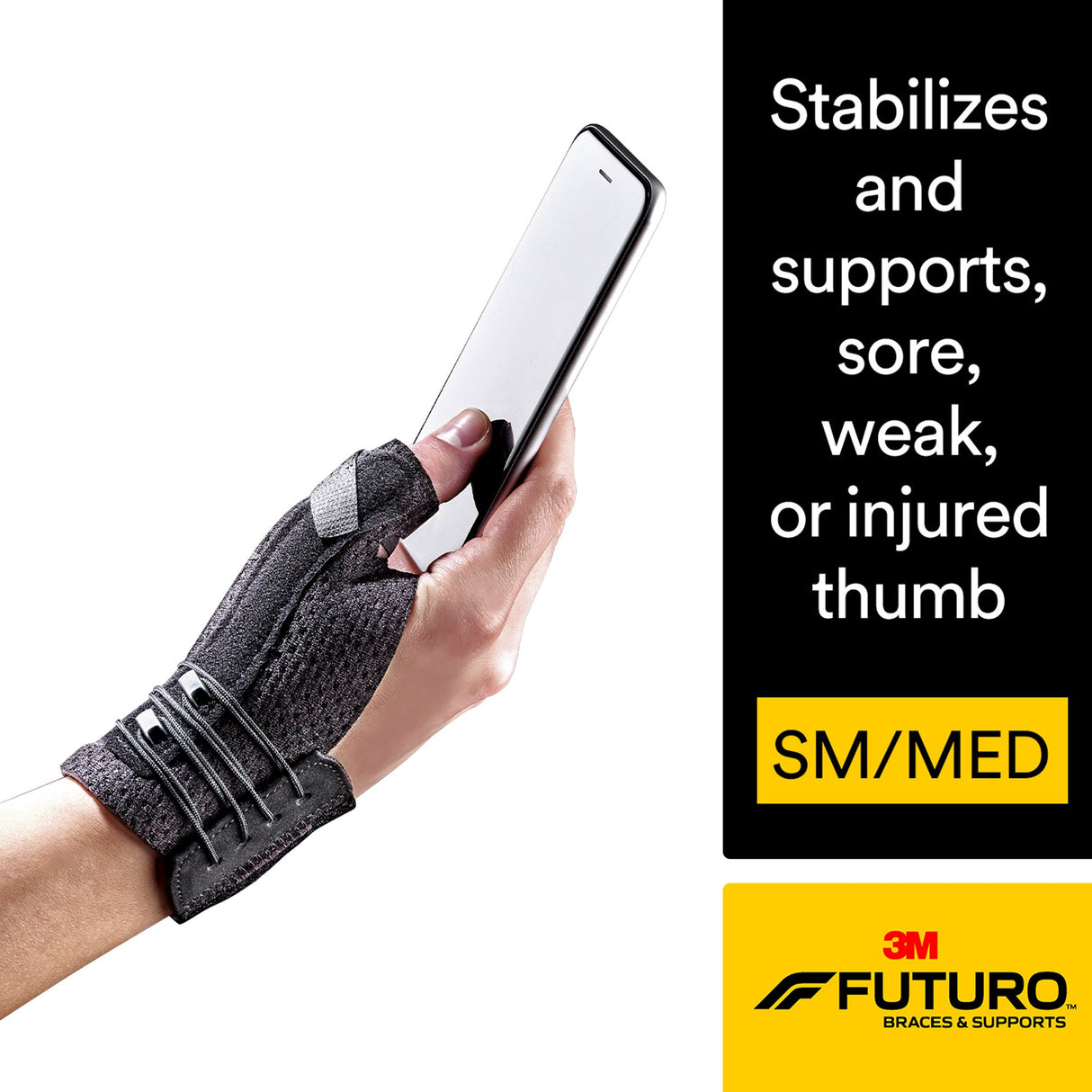 Thumb Stabilizer 3M Futuro Deluxe Adult Small / Medium Lacing System Left or Right Hand Black