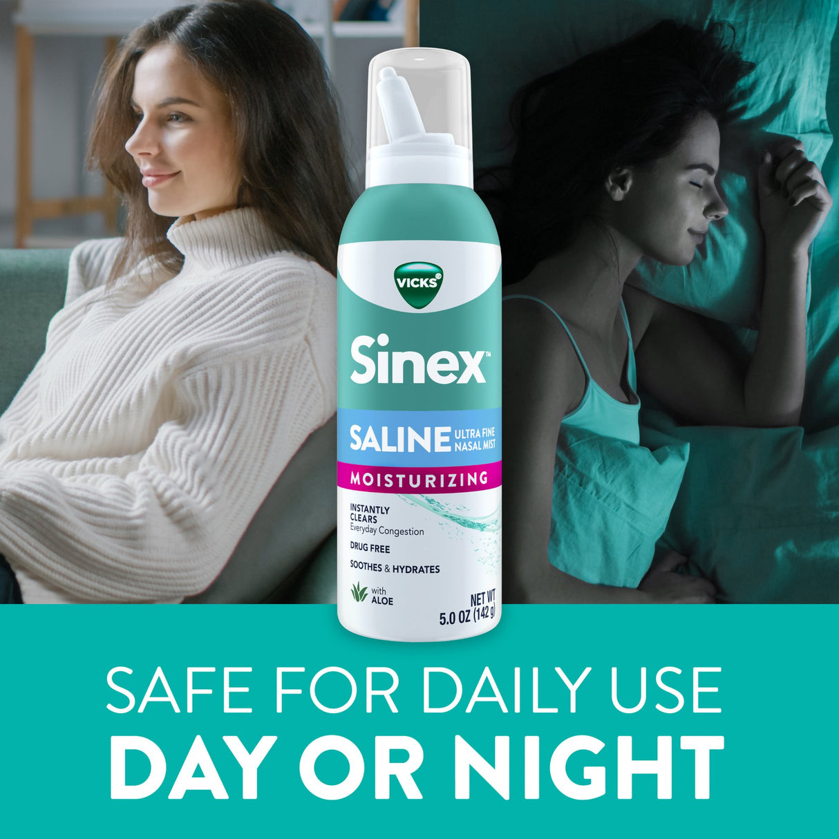 Nasal Saline Spray Vicks Sinex Moisturizing 5 oz.