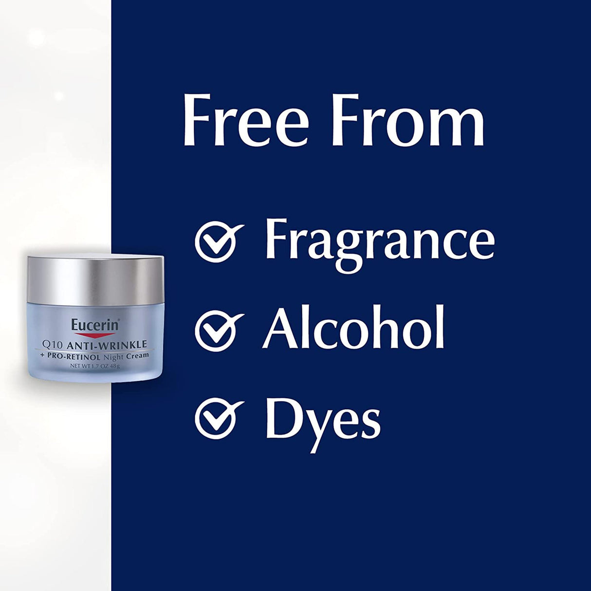Facial Moisturizer Eucerin Q10 Anti-Wrinkle Night Cream + Pro-Retinol 1.7 oz. Jar Unscented Cream