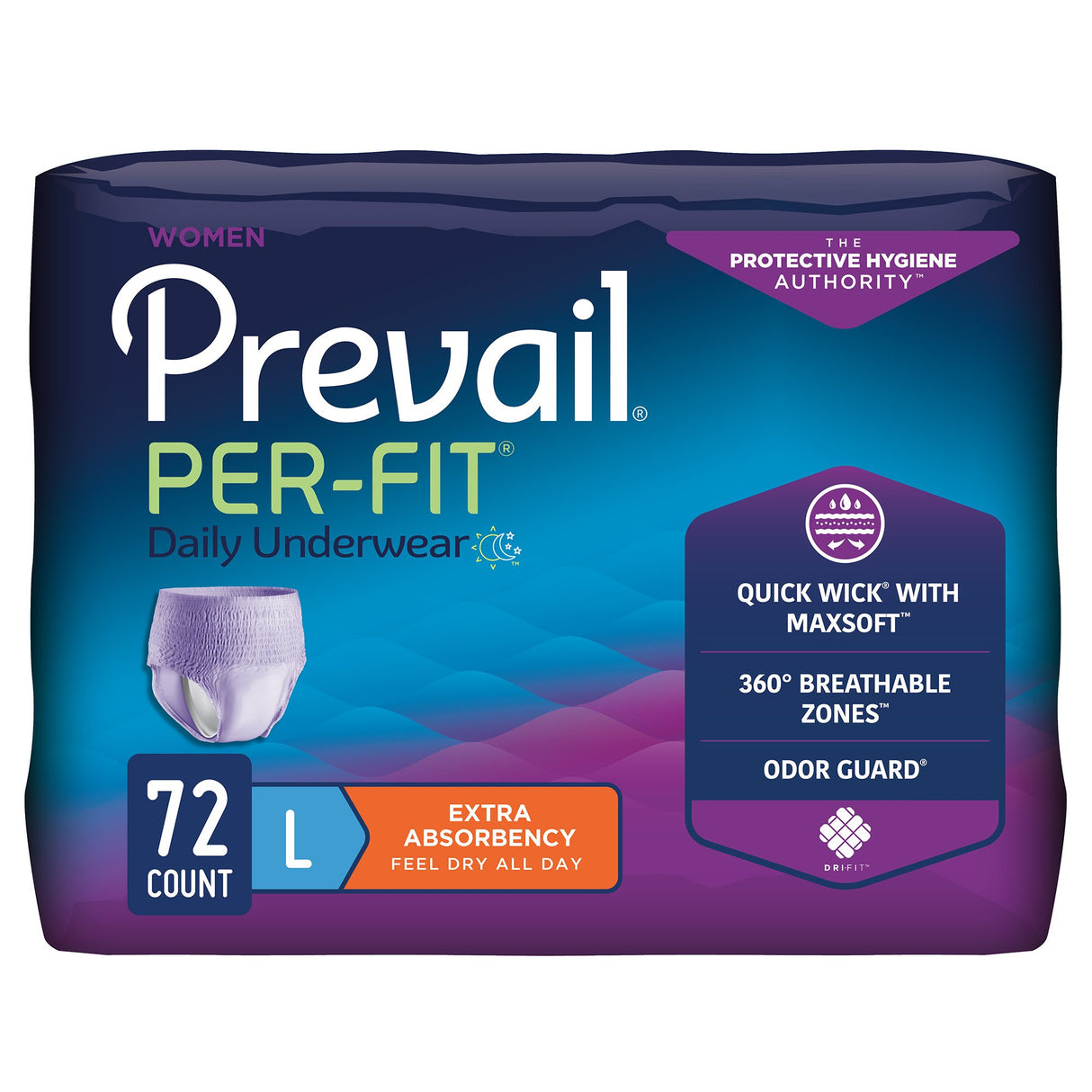 Female Adult Absorbent Underwear Prevail Per-Fit Pull On with Tear Away Seams Large Disposable Moderate Absorbency