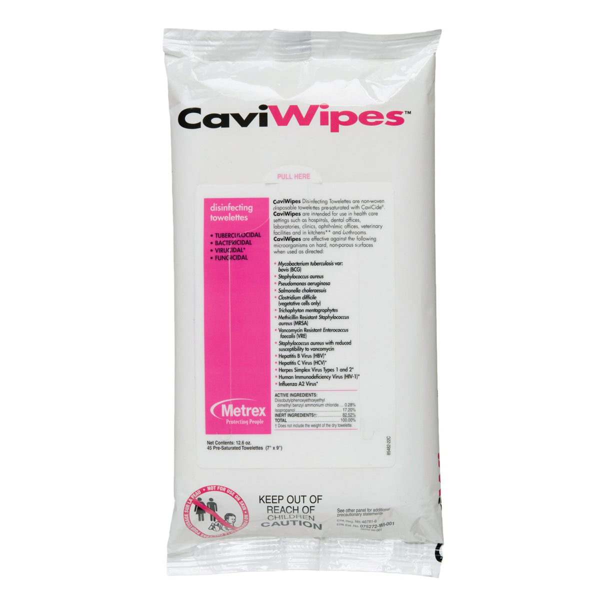 CaviWipes Surface Disinfectant Premoistened Alcohol Based Manual Pull Wipe 45 Count Soft Pack Alcohol Scent NonSterile