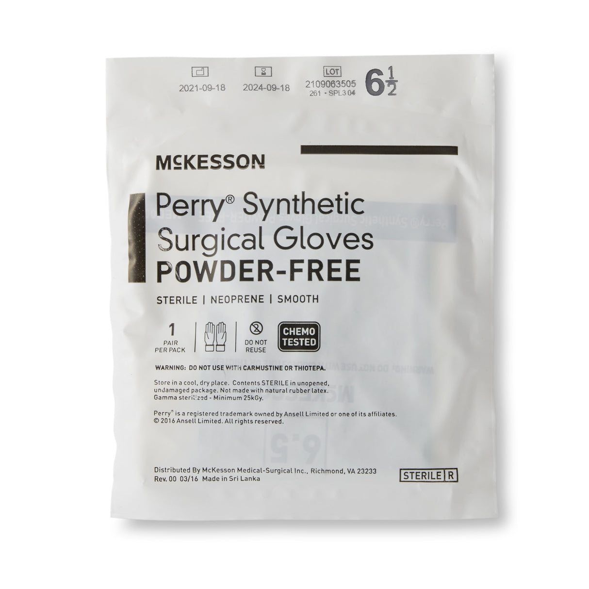 Surgical Glove McKesson Perry Performance Plus Size 6.5 Sterile Polychloroprene Standard Cuff Length Smooth Dark Green Chemo Tested