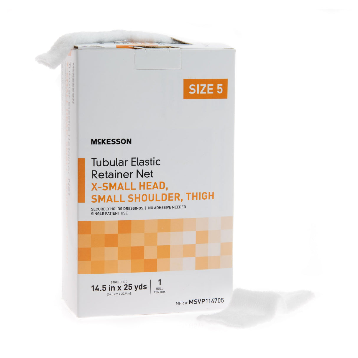 Elastic Net Retainer Dressing McKesson Tubular Elastic 14-1/2 Inch X 25 Yard Size 5 White X-Small Head / Small Shoulder / Thigh NonSterile