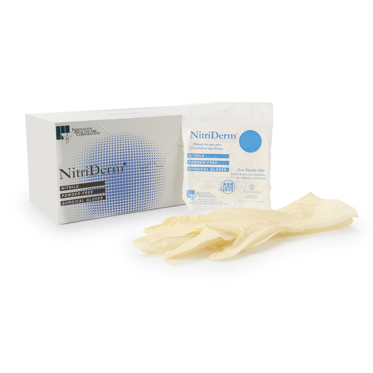 Surgical Glove NitriDerm Size 8.5 Sterile Nitrile Standard Cuff Length Fully Textured White Chemo Tested