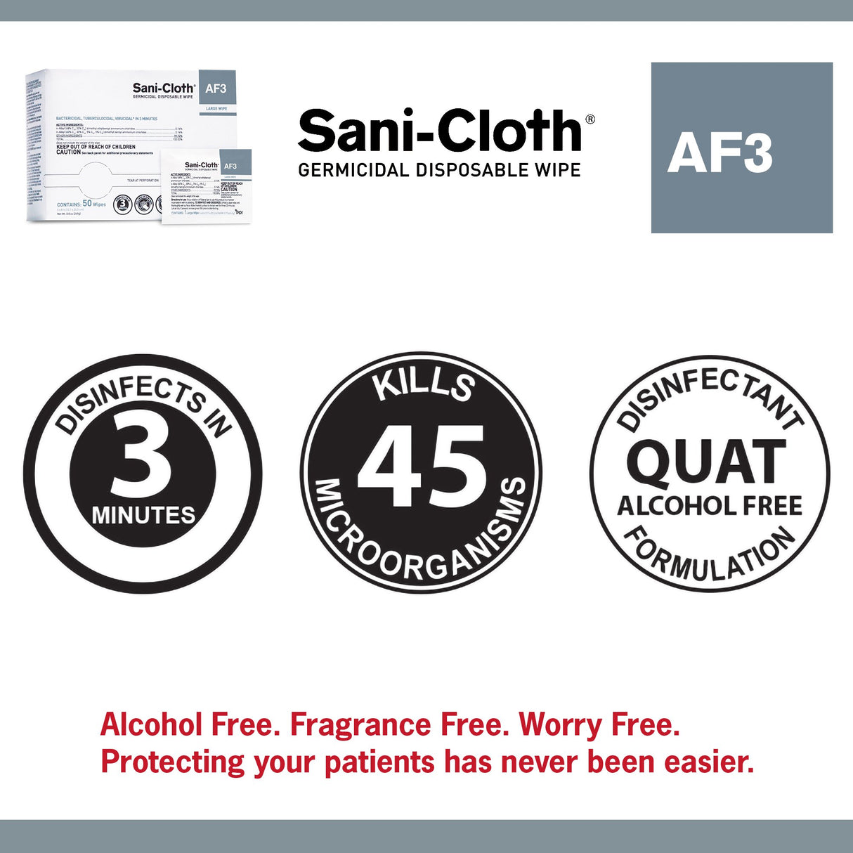 Sani-Cloth AF3 Surface Disinfectant Cleaner Premoistened Germicidal Manual Pull Wipe 50 Count Individual Packet Unscented NonSterile