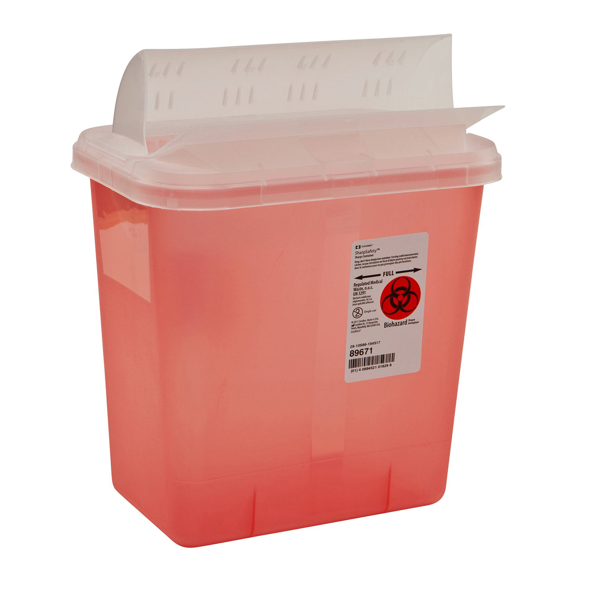Sharps Container SharpSafety Translucent Red Base 10 H X 10-1/2 W X 7-1/4 D Inch Horizontal Entry 2 Gallon