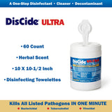 DisCide Ultra Surface Disinfectant Cleaner Premoistened Quaternary Based Manual Pull Wipe 60 Count Canister Herbal Scent NonSterile