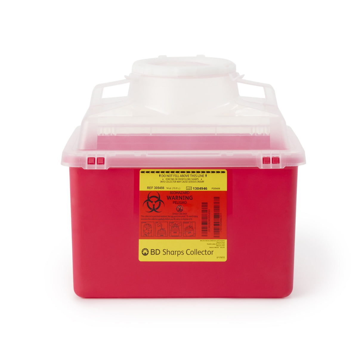 Sharps Container BD Red Base 11-1/2 H X 12-4/5 W X 8-4/5 D Inch Vertical Entry 3.5 Gallon