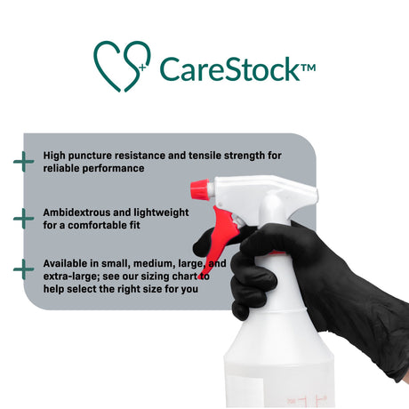 Exam Glove CareStock Large NonSterile Nitrile Standard Cuff Length Fully Textured Black Not Rated