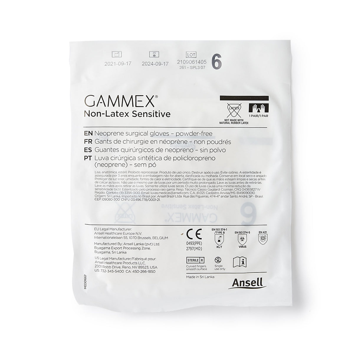 Surgical Glove GAMMEX Non-Latex Sensitive Size 6 Sterile Polychloroprene Standard Cuff Length Micro-Textured Cream Chemo Tested