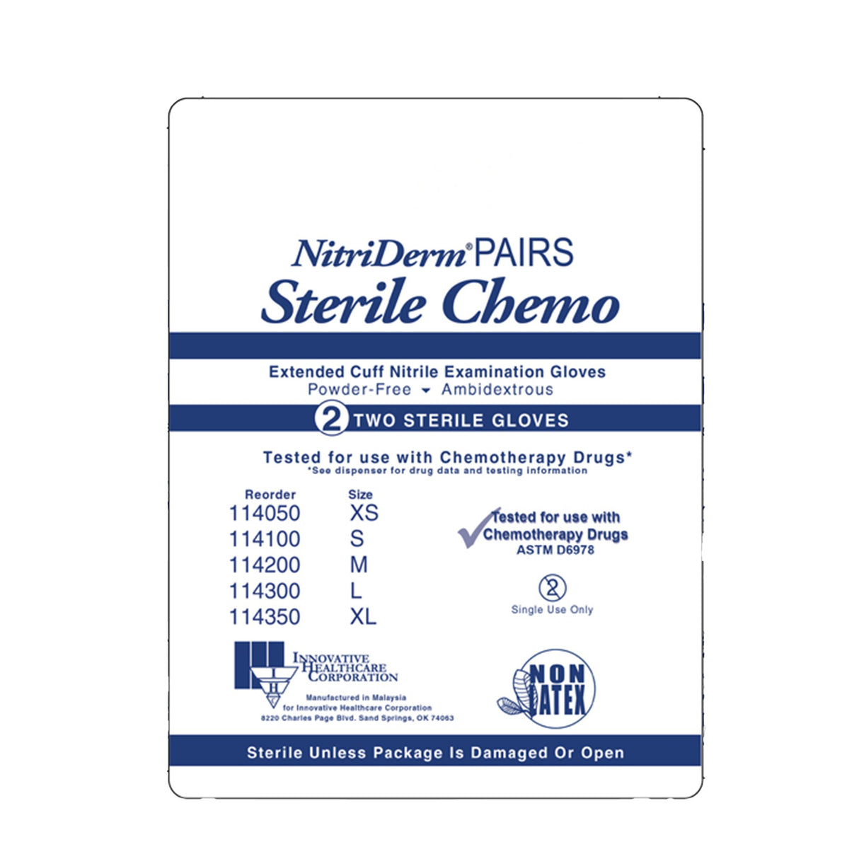 Exam Glove NitriDerm EC Small Sterile Pair Nitrile Extended Cuff Length Smooth Blue Chemo Tested