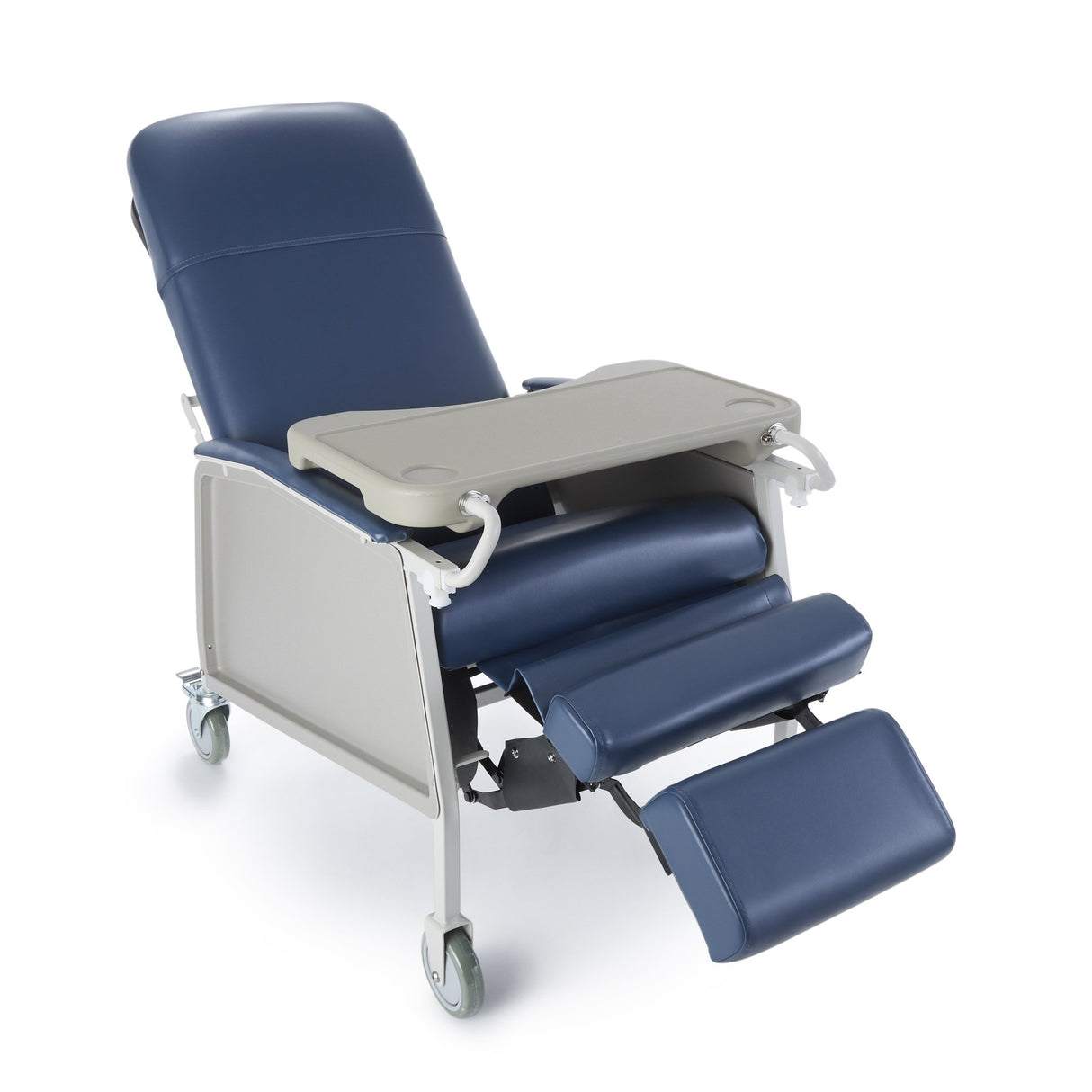 3-Position Recliner McKesson Blue Vinyl 2 Locking Casters