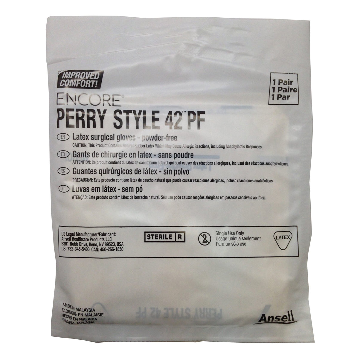 Surgical Glove ENCORE Perry Style 42 PF Size 7 Sterile Latex Standard Cuff Length Micro-Textured Natural Chemo Tested